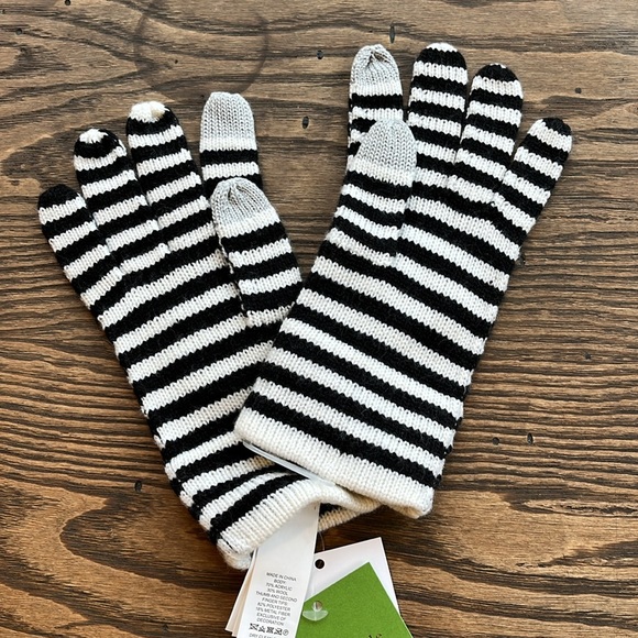NEW! Kate Spade black and white stripe wool blend gloves OS - Picture 5 of 5